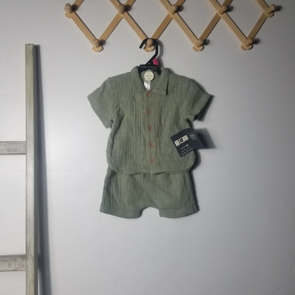 NWT MODERN MOMENTS GREEN BUTTON DOWN SHORT OUTFIT SIZE 18 MONTHS